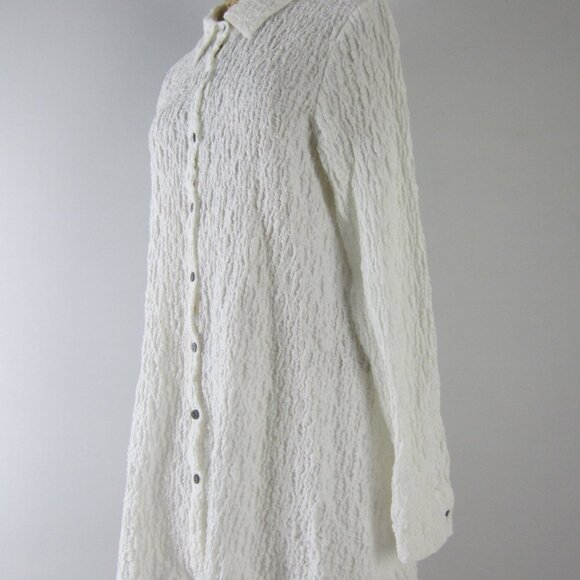 Habitat Womens Large Ivory White LS Cotton Blend Button Shirt Relaxed Stretchy - Picture 11 of 13